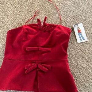 Chic Red Strapless Camisole with Bow Accents